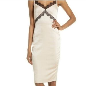 NEW Lavish Alice Lace Slip Dress Midi Spaghetti Strap Silky Open Back 12